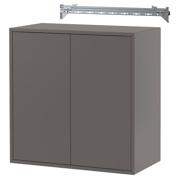 A grey EKET cabinet with two doors and a shelf. It has a modern design, perfect for storage.