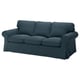 Blue EKTORP 3-seat sofa, deep cushions, rolled arms, removable washable cover.