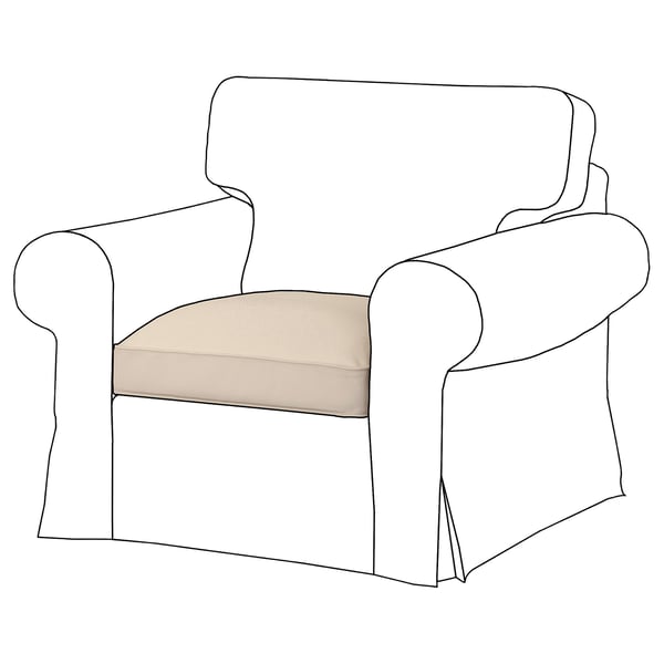 EKTORP beige recycled fabric armchair, cushion seat, square shape, rolled arms.