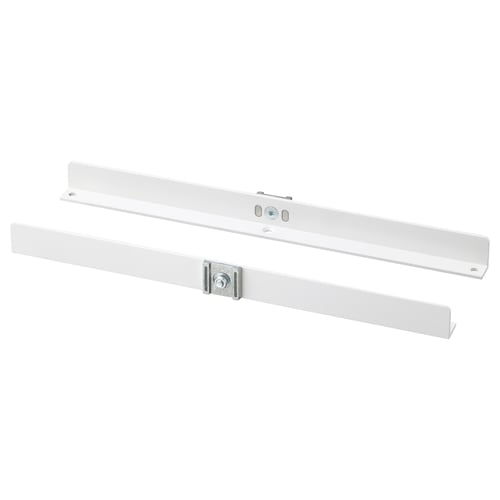 Two white metal ELVARLI brackets, rectangular, horizontal, aluminium, adjustable.