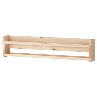 Displays a light wooden wall shelf named FLISAT, designed for children. It is rectangular and can hold books or toys.
