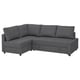 Dark grey FRIHETEN 3-in-1 sofa bed. Modern, l-shaped design with storage chaise longue.