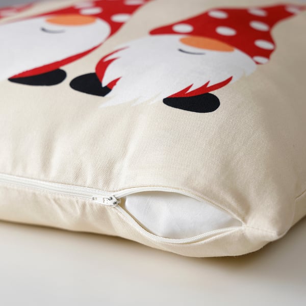 Zippered cushion cover with festive gnome design, easy to wash and adds christmas cheer.