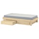 GLAMBERGET: wooden extendable bed with light grey mattress. Simple, functional with hidden storage.