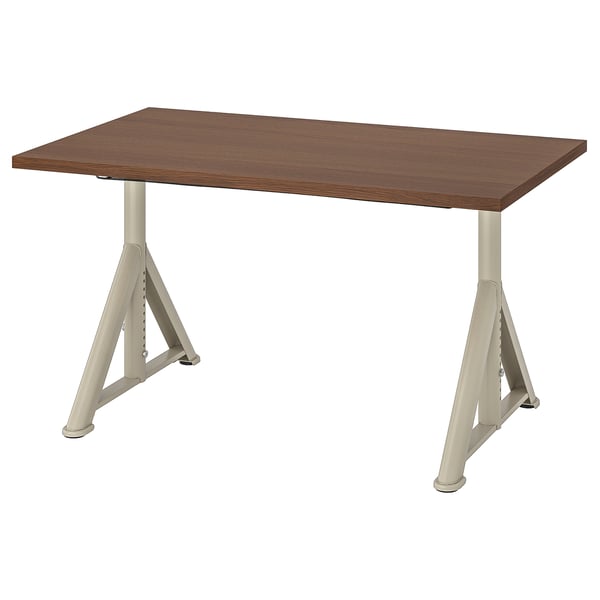 Brown IDÅSEN desk with adjustable metal legs