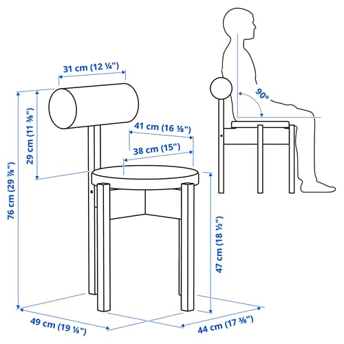 IKEA PS 2026 Table and 2 chairs, pine/Knäbäck bright blue, 70x70 cm