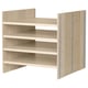 KALLAX storage shelves, light brown, made of particleboard and fiberboard, rectangular shape, modular design.