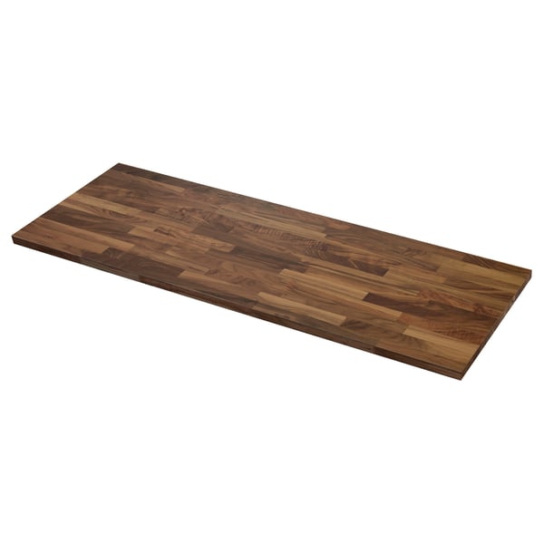 Karby wood tabletop, dark brown, rectangular, solid walnut veneer, natural grain pattern.