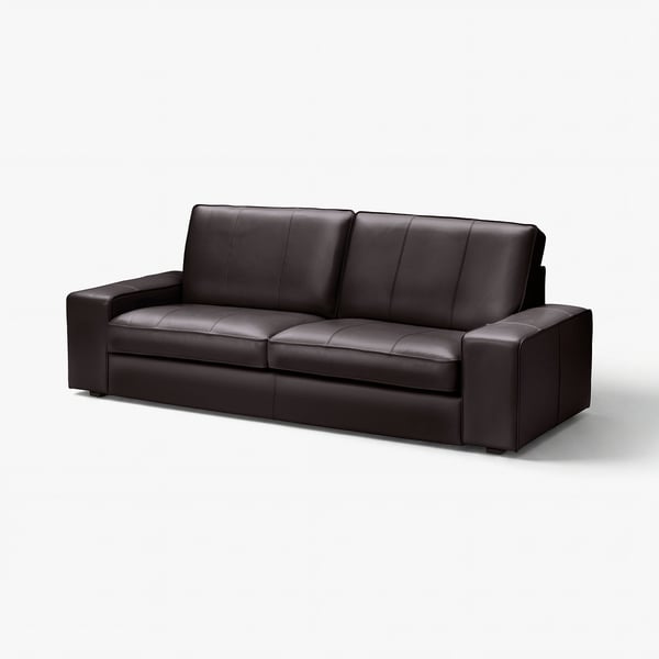 KIVIK sofa, dark brown, leather & fabric, low armrests, modern rectangular design.