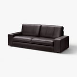KIVIK sofa, dark brown, leather & fabric, low armrests, modern rectangular design.