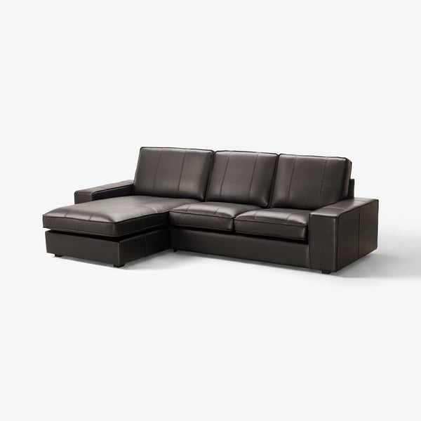 Modern black KIVIK sectional sofa, leather & fabric, low armrests, deep cushions.