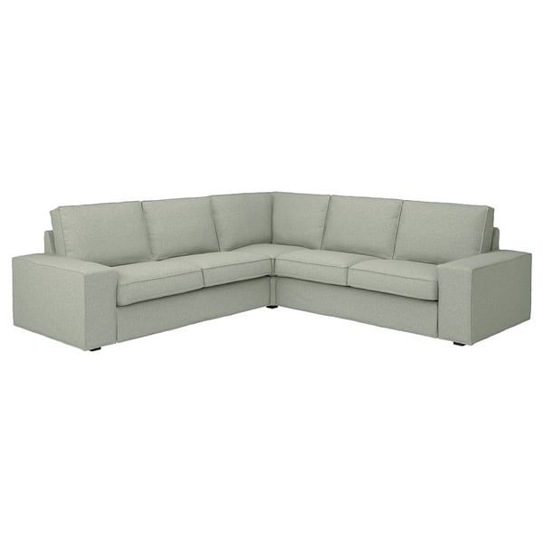 KIVIK sofa, light grey, l-shaped, soft cushions, upholstered in gunnared fabric.