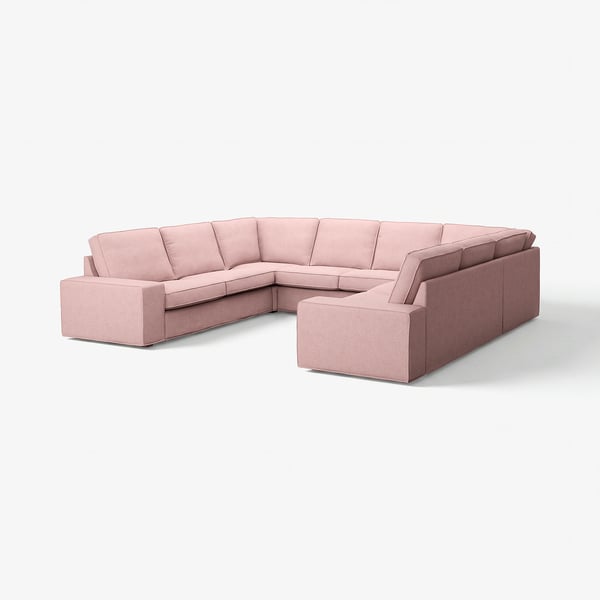 Pink KIVIK sectional sofa, modern minimalist design, with plush cushions and low armrests.