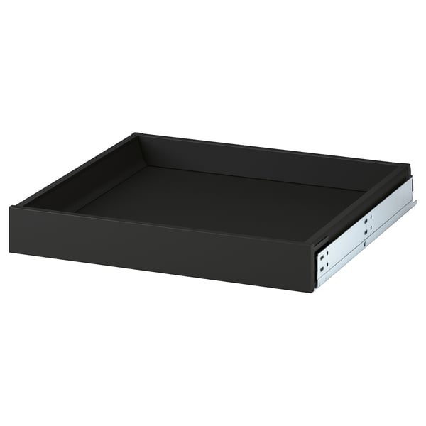 A KNIVSHULT black drawer with a sleek, handle-free design and smooth-running mechanism.