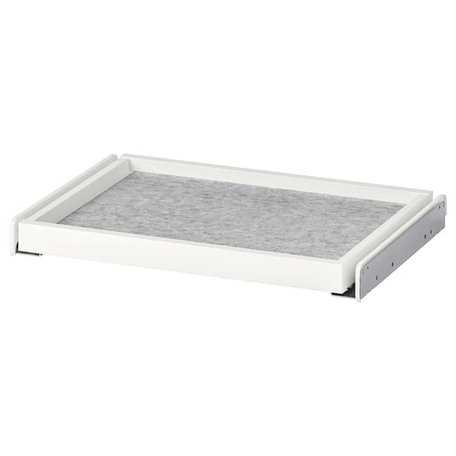 KOMPLEMENT white pull-out drawer tray with felt mat, for organising items in wardrobe.
