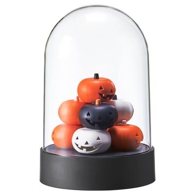 KUSTFYR LED table decoration, pumpkin/battery-operated multicolour