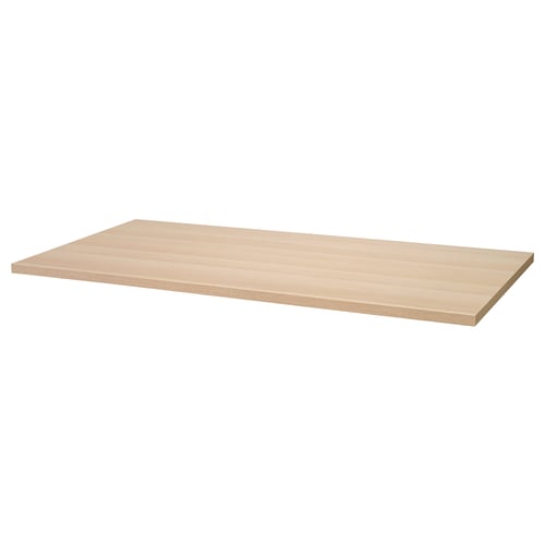 An IKEA LAGKAPTEN table top in light oak colour, rectangular shape, made from fiberboard with a honeycomb paper filling, and acrylic painted surface.