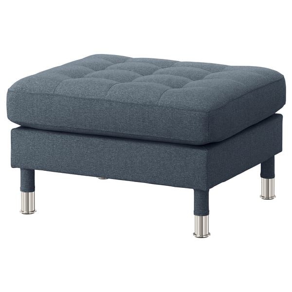 LANDSKRONA grey footstool, tufted design, chrome legs, polyester.