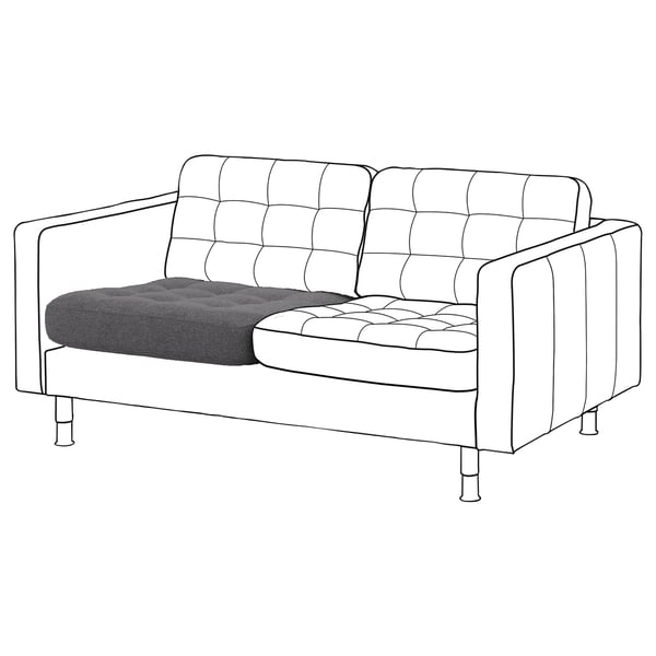 A compact 2-seat white tufted sofa with grey cushions.
