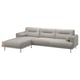 Modern grey LÅNGARYD sectional sofa with clean lines, round shapes, and metal legs. Perfect for relaxing with soft cushions and a storage ottoman.