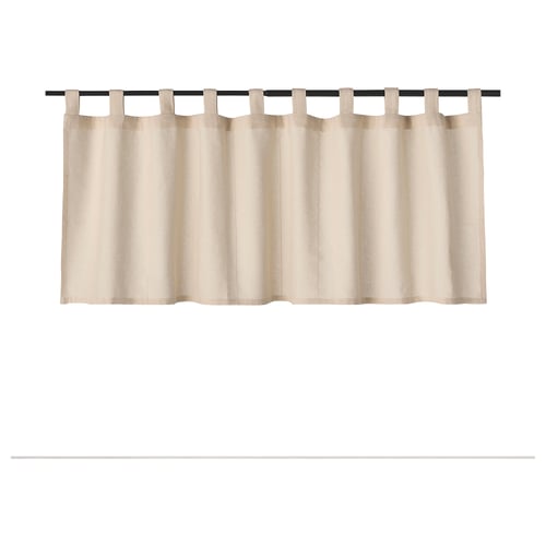 LENDA curtains in beige, made from recycled cotton, with decorative tab tops for a classic look.