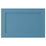 LERHYTTAN blue drawer front, wooden with bevelled edges and inset panel.