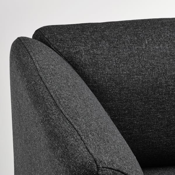 Close-up of LILLEHEM sofas plush, dark grey fabric, showcasing its high-quality, textured weave and clean stitching.