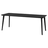 Black LISABO rectangular dining table with sleek, angled legs, modern design.