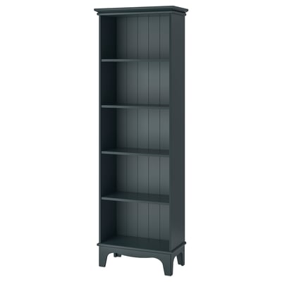 LOMMARP tall grey storage shelf, five tiers, clean design. Perfect for living rooms or offices.
