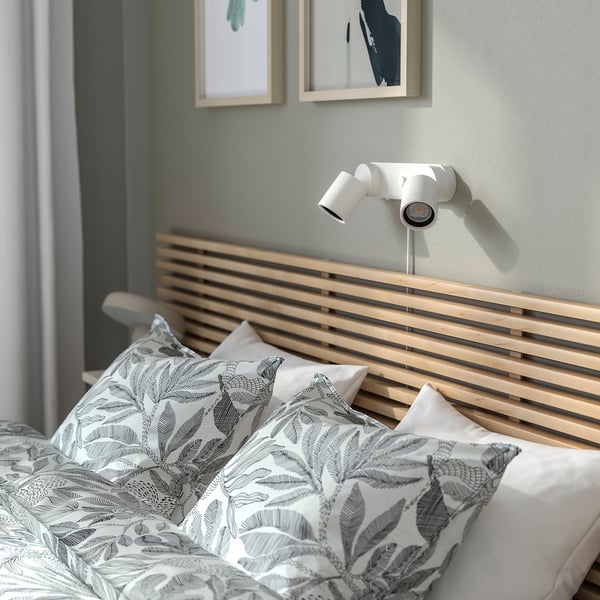 MANDAL Bed frame with headboard, birch/white, 160x200 cm
