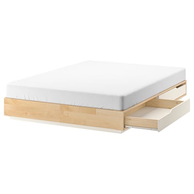 Wooden MANDAL bed with 4 drawers and white mattress. Or, for an even shorter version: wooden MANDAL bed with 4 drawers.