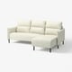Modern cream-colored l-shaped sofa with high back, soft cushions, and black steel legs.