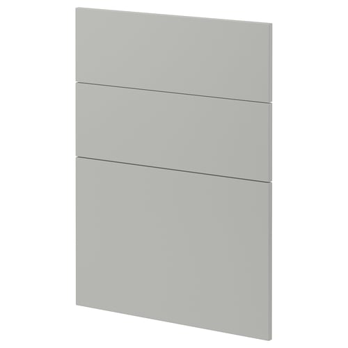 A light grey, rectangular METOD kitchen cabinet front. It has a sleek, modern design with three sections.
