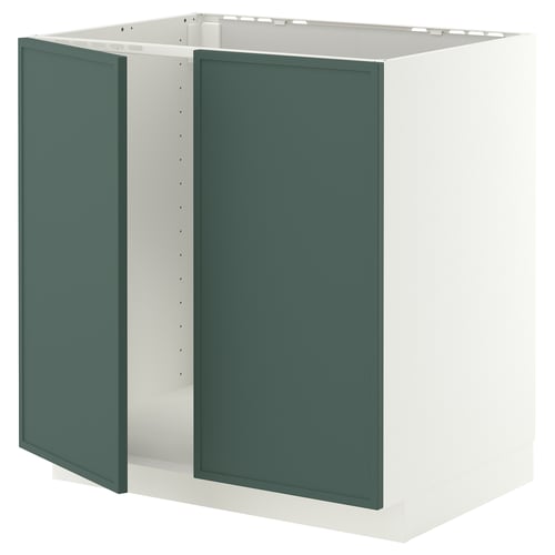 METOD Base cabinet for sink + 2 doors, white/Aspudden dark grey-green, 80x60 cm