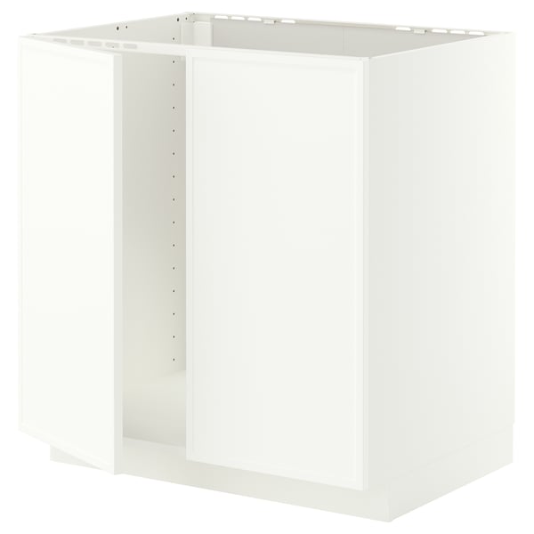 METOD Base cabinet for sink + 2 doors, white/Aspudden matt white, 80x60 cm