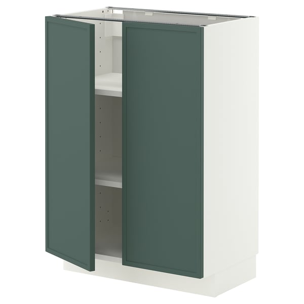 METOD Base cabinet with shelves/2 doors, white/Aspudden dark grey-green, 60x37 cm