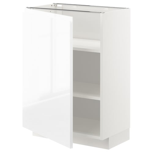 A white METOD kitchen cabinet with adjustable shelves and integrated handles.