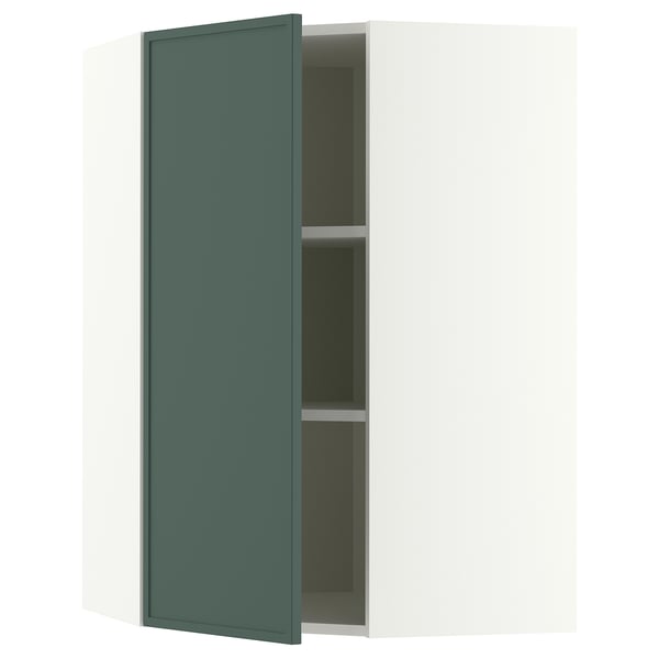 METOD Corner wall cabinet with shelves, white/Aspudden dark grey-green, 68x100 cm