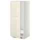 METOD kitchen cabinet in off-white with bevelled edges, featuring a tall, rectangular shape with adjustable shelves and nickel-plated hinges.
