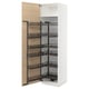 A white METOD kitchen cabinet with black pull-out shelves in a light wood-patterned interior.