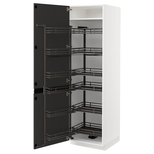 A white METOD kitchen cabinet with a black pull-out larder in a modern, minimalist design.