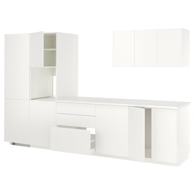 METOD Kitchen, white/Veddinge white, 346x60x208 cm