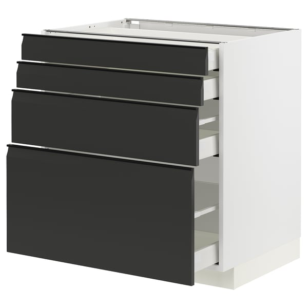 Modern black ikea METOD kitchen unit with four drawers, sleek design.