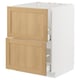 METOD kitchen unit with oak-veneer drawers, white base.