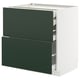 Modern kitchen cabinet, METOD model, with dark green havstorp fronts, white frame, two large drawers, sleek design.