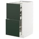METOD kitchen unit with green drawers, white frame, 25 year guarantee.