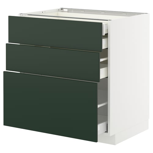METOD kitchen unit, white & green, 3 drawers, modern design.