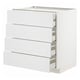 White METOD kitchen unit with four drawers, flat panel design, durable particleboard and fiberboard construction.