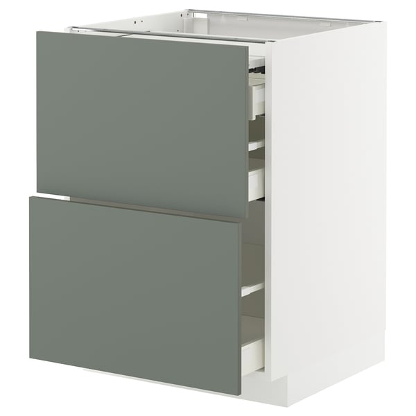 Modern grey-green kitchen unit with two drawers, sleek, minimalist design.