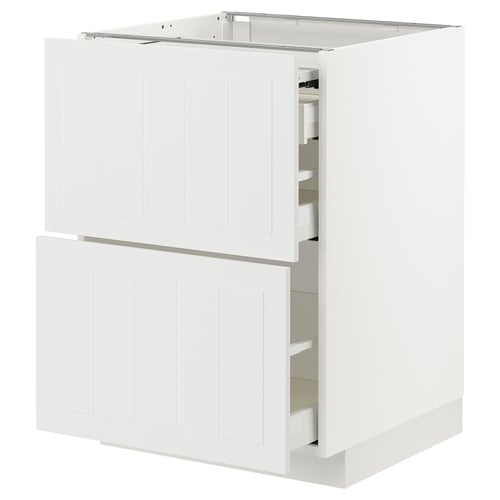 A white METOD kitchen cabinet with shaker-style doors and drawers, featuring self-closing drawers.